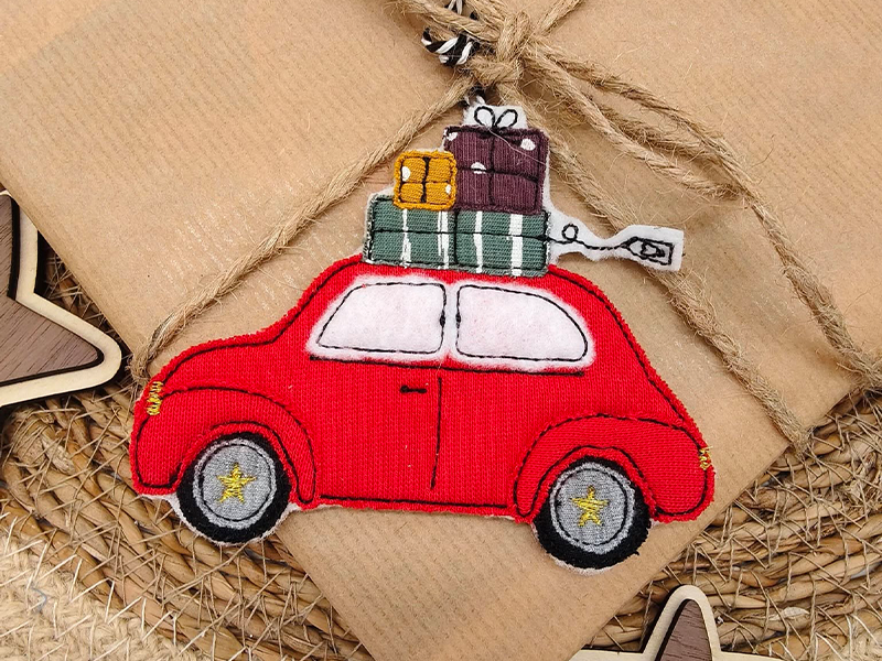 Preview: Retro Auto Weihnachts Anhänger Set- ITH-Stickdatei